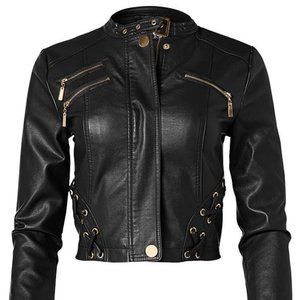 Faux-Leather Lace-Up Jacket